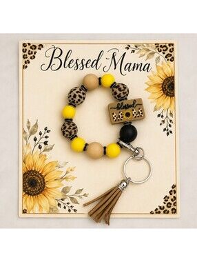 Blessed Mom Sunflowers Keychain Bracelet